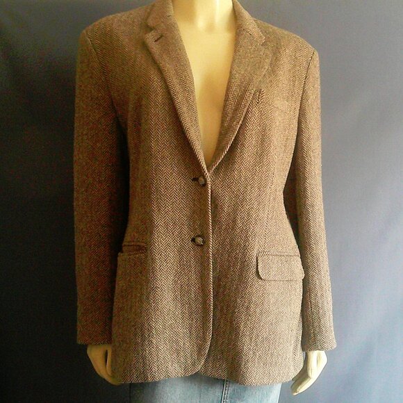 Ralph Lauren Brown Tan Cotton Herringbone Horse Head Riding Jacket 16 - Picture 1 of 9